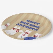 ボウリングボールとピンボーリング誕生日パーティー ペーパープレート (アングル)