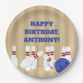 ボウリングボールとピンボーリング誕生日パーティー ペーパープレート (正面)