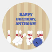 ボウリングボールとピンボーリング誕生日パーティー ラウンドシール (正面)