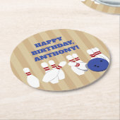 ボウリングボールとピンボーリング誕生日パーティー ラウンドペーパーコースター (アングル)