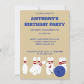 ボウリングボールとピンボーリング誕生日パーティー 招待状 (正面)