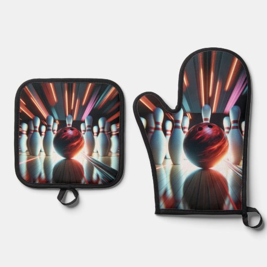 ボウリングボールとピン 鍋つかみ&鍋敷きセット (正面)