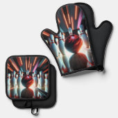 ボウリングボールとピン 鍋つかみ&鍋敷きセット (正面/裏面)