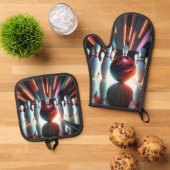 ボウリングボールとピン 鍋つかみ&鍋敷きセット (トップダウン)