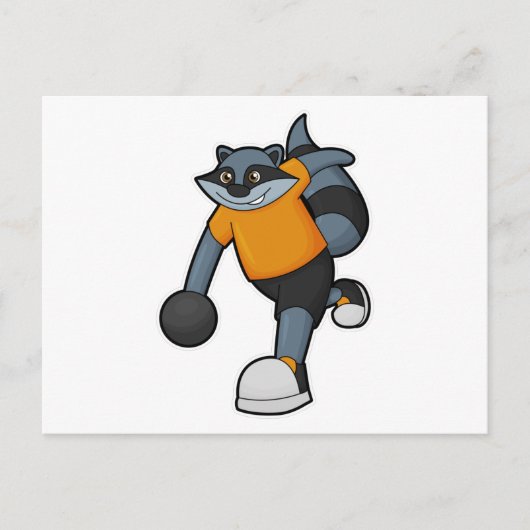 ボウリングボールとボーリングでラクーン ポストカード (正面)