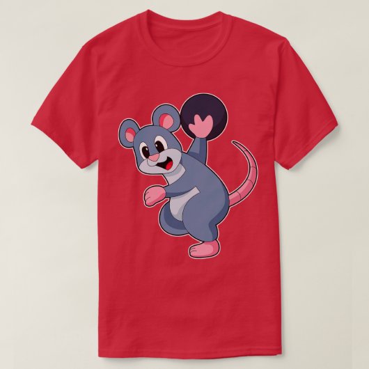 ボウリングボールとボーリングのネズミ Tシャツ (デザイン正面)