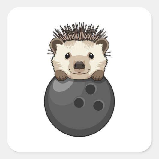 ボウリングボールとボーリングのハリネズミ スクエアシール (正面)