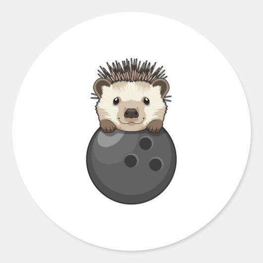 ボウリングボールとボーリングのハリネズミ ラウンドシール (正面)