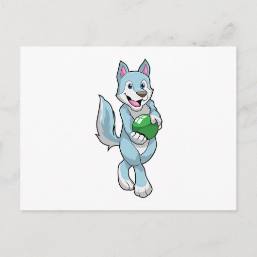 ボウリングボールを持ったボウリング場のオオカミ ポストカード (正面)