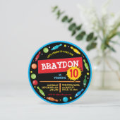 ボウリングボールネオン誕生日パーティーへの招待 招待状 (スタンド正面)