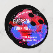 ボウリングボール, ボウリング, グローボウリングの誕生日パーティー 招待状 (正面/裏面)