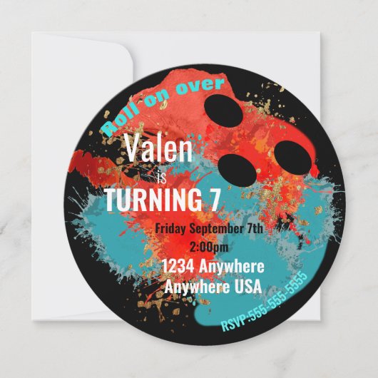 ボウリングボール, ボウリング, 男の子の誕生日パーティー 招待状 (正面)