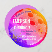 ボウリングボール，ボーリング，グローボーリング誕生日ネオン 招待状 (正面/裏面)