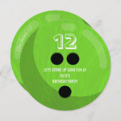 ボウリングボール |子供の誕生日パーティー |ネオングリーン 招待状 (正面/裏面)