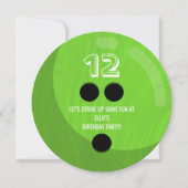 ボウリングボール |子供の誕生日パーティー |ネオングリーン 招待状 (正面)