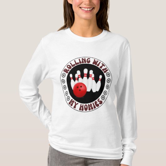 ボウリング仲間と楽しくプレーするためのギフト ボウリングボウラー向け Tシャツ (正面)