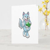 ボウリング場でボウリングボールを持つオオカミ カード (黄色い花)