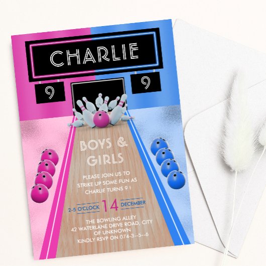 ボウリング場の少年少女 誕生日パーティー 招待状