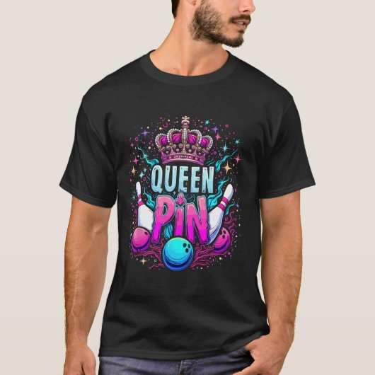 ボウリング好きな女性のためのクイーンピンTシャツ Tシャツ (正面)