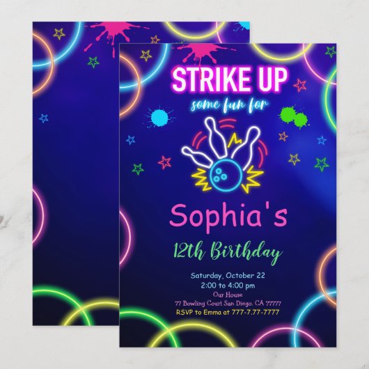 ボウリング招待状をチェックしてみて 招待状 (正面/裏面)