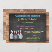 ボウリング招待状 黒板にチョークで書かれた「Let's Bowl」 招待状 (正面/裏面)