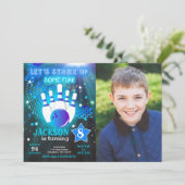 ボウリング招待 ネオン少年 誕生日写真 招待状 (スタンド正面)
