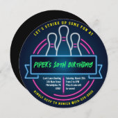 ボウリング白熱［赤熱］光を放つボールの誕生日パーティー 招待状 (正面/裏面)