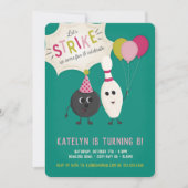 ボウリング誕生日パーティー招待状 - 女の子, 招待 招待状 (正面)