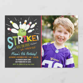 ボウリング誕生日招待青オレンジ少年 招待状