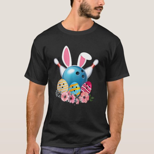 ボウリング イースター ウサギ 卵 2022 ウサギ 花 パース Tシャツ (正面)