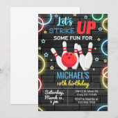 ボウリング ストライクで楽しく遊ぼう、男子誕生日 招待状 (正面/裏面)