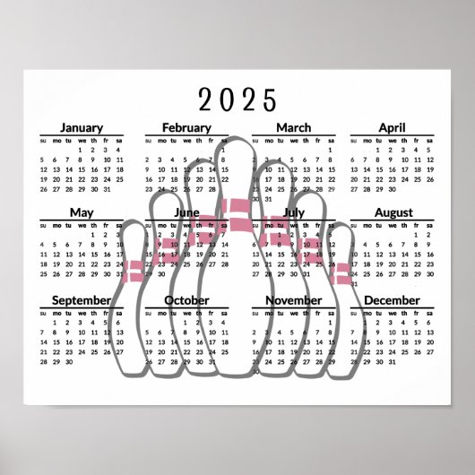 ボウリング デザイン 2025 カレンダー ポスター (正面)
