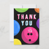 ボウリング バースデーパーティー 宇宙ボウリング ネオンピンク サンキューカード (正面)