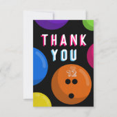 ボウリング バースデーパーティー 宇宙ボウリング ネオン オレンジ サンキューカード (正面)