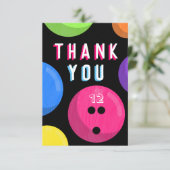 ボウリング バースデーパーティー 宇宙ボウリング ネオン ピンク サンキューカード (スタンド正面)