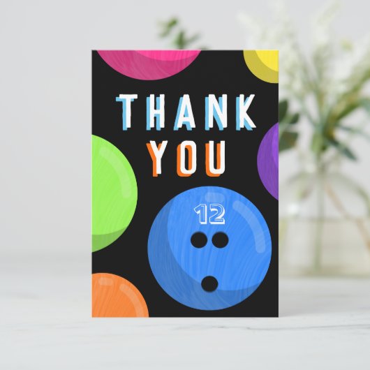 ボウリング バースデーパーティー 宇宙ボウリング ネオン ブルー サンキューカード (スタンド正面)