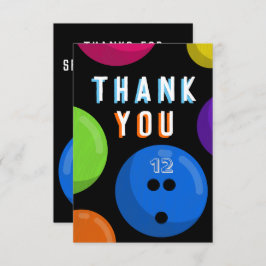 ボウリング バースデーパーティー 宇宙ボウリング ネオン ブルー サンキューカード