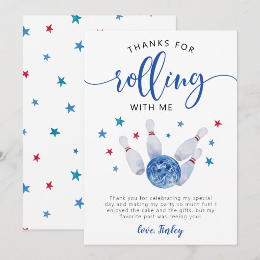 ボウリング ブルー バースデー ありがとう ロールしてくれて  サンキューカード (正面/裏面)