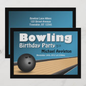 ボウリング - 青い誕生日パーティーの招待状 招待状 (正面/裏面)