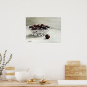 ボウルいっぱいのさくらんぼ油絵プリント ポスター (キッチン)