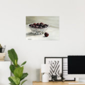 ボウルいっぱいのさくらんぼ油絵プリント ポスター (ホームオフィス)