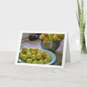 ボウルとストレーナーの黄色のプラム カード (正面)
