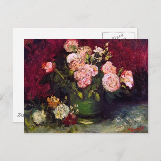 ボウルと牡丹&バラバンゴッホファインアート ポストカード (正面/裏面)