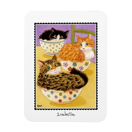 ボウルに入ったかわいい猫たち名前をカスタムする磁石 マグネット (縦)