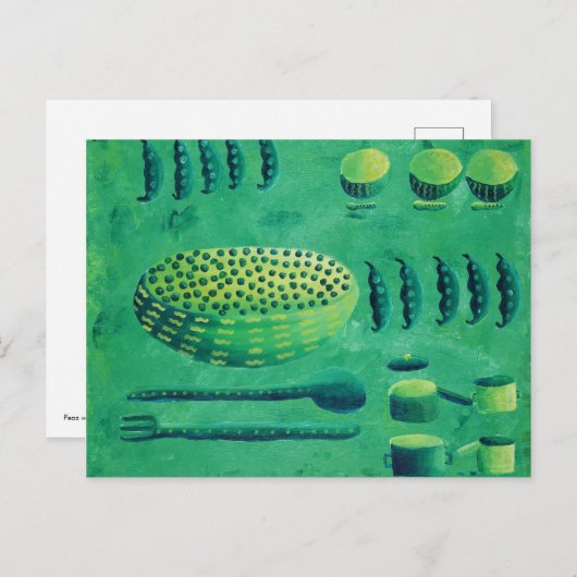 ボウルに入ったエンドウ豆の絵 ポストカード (正面/裏面)