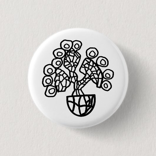 ボウルに入ったサボテン 缶バッジ (正面)