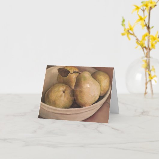 ボウルに入った梨のフルーツアートノートカード カード (黄色い花)