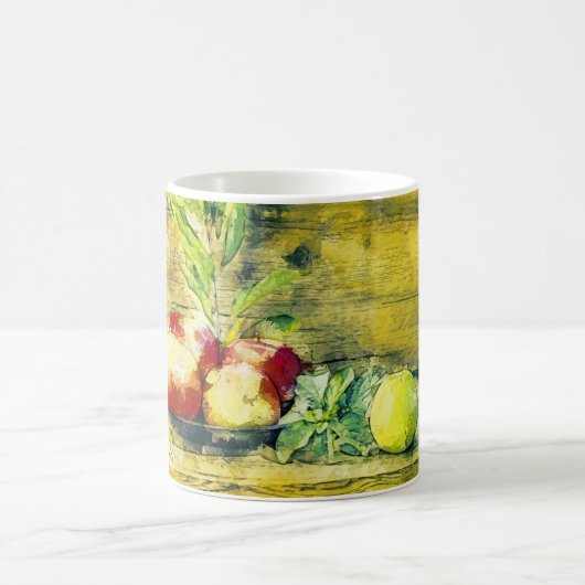 ボウルに入った生き残りリンゴ素朴 コーヒーマグカップ (中央)