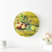 ボウルに入った生き残りリンゴ素朴 ラージ壁時計 (ホーム)