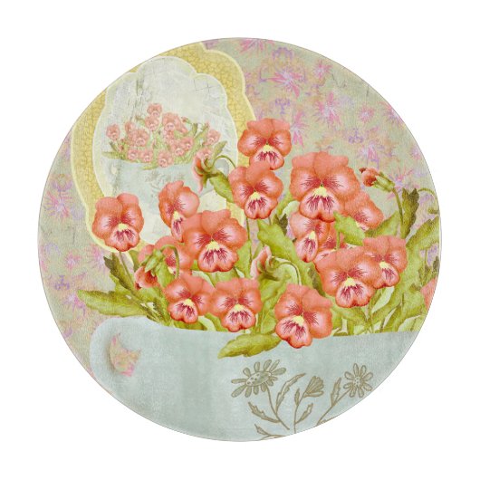 ボウルに入れたパンジー カッティングボード (正面)